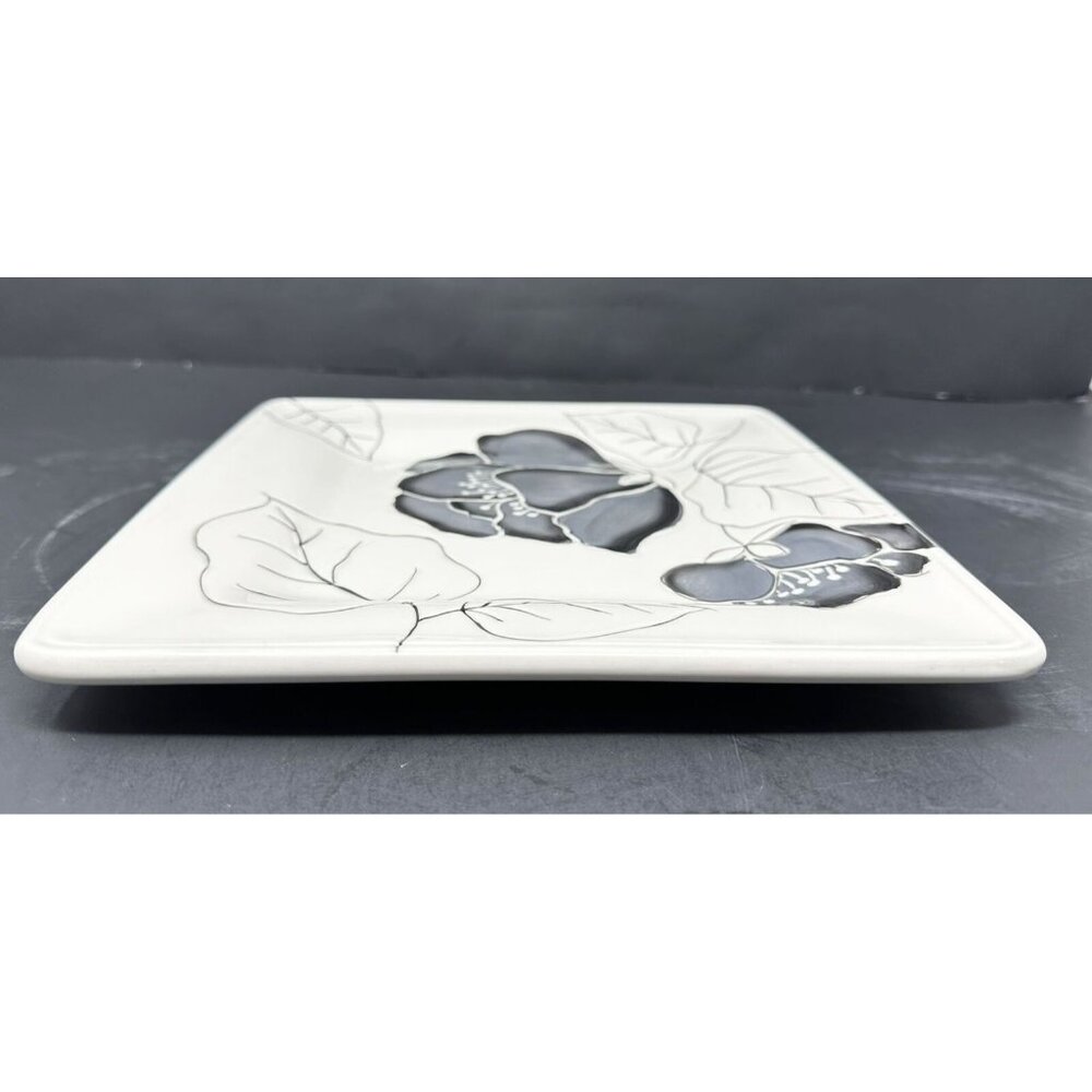LAURIE GATES ANNA BLOOM BLACK Square Salad Luncheon Plate ~ Black Gray Flowers - Picture 9 of 9